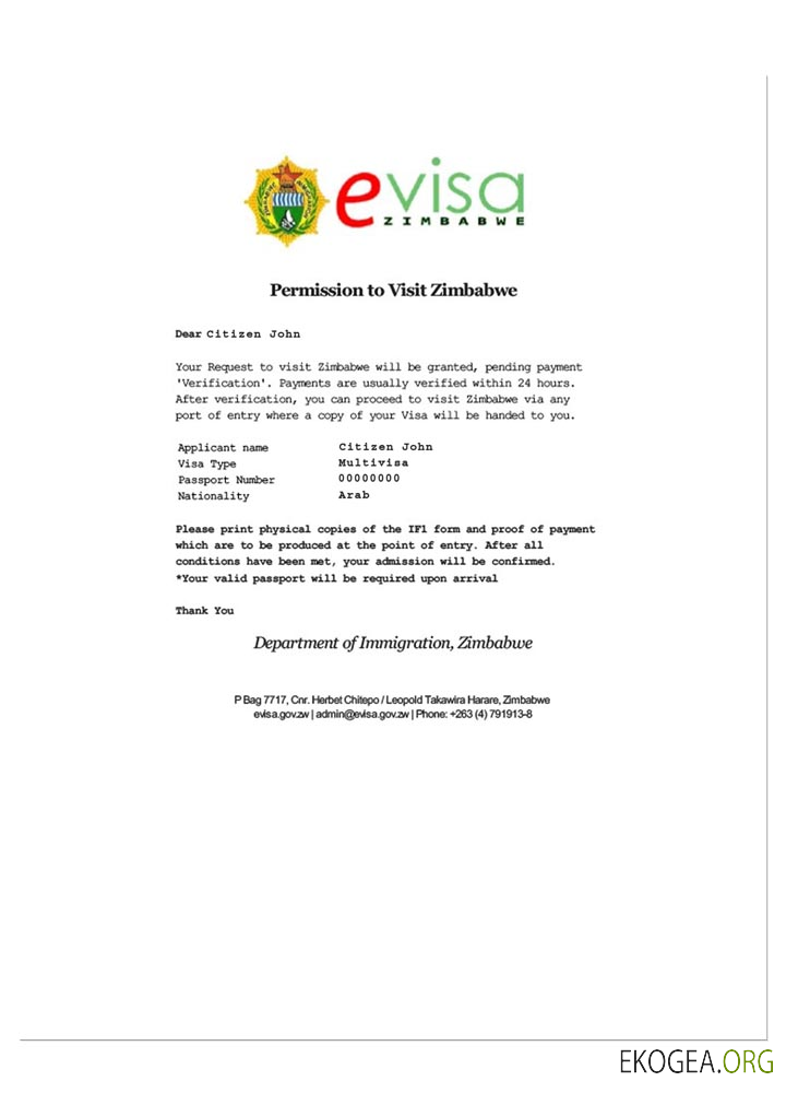 Visa électronique ZIMBABWE